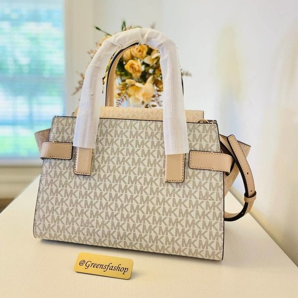 Michael Kors Purse Carmen Medium Flap Satchel shoulder bag buff multi - Picture 4 of 11